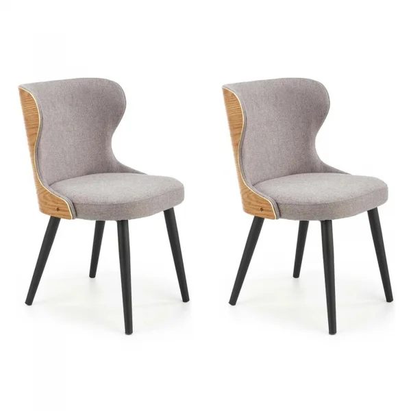 Set 2 sedie sala da pranzo imbottite in tessuto grigio rovere Nathan