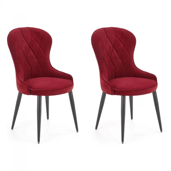 Set 2 sedie sala da pranzo imbottite in velluto rosso bordeaux Vera