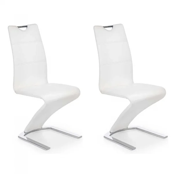 Set 2 sedie sala da pranzo in ecopelle bianco acciaio cromato Coco
