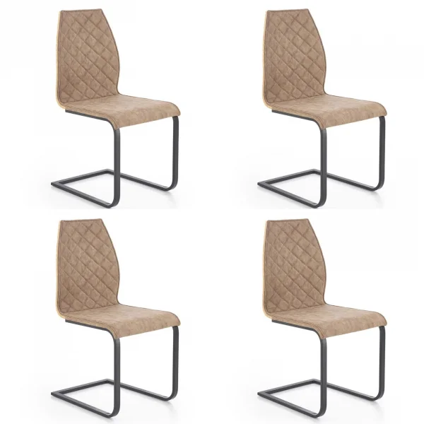 Set 4 sedie sala da pranzo in ecopelle e metallo marrone Rick