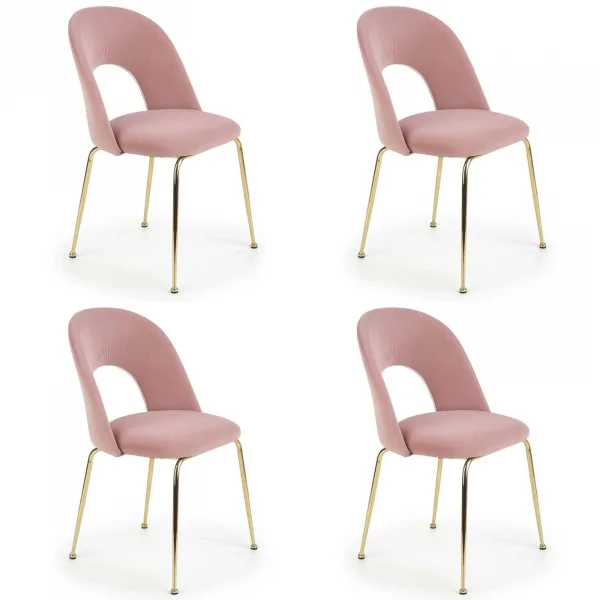 Set 4 sedie sala da pranzo moderne in velluto rosa oro Jamila