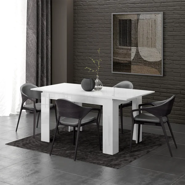 Tavolo 120/160cm allungabile moderno legno bianco lucido Atena