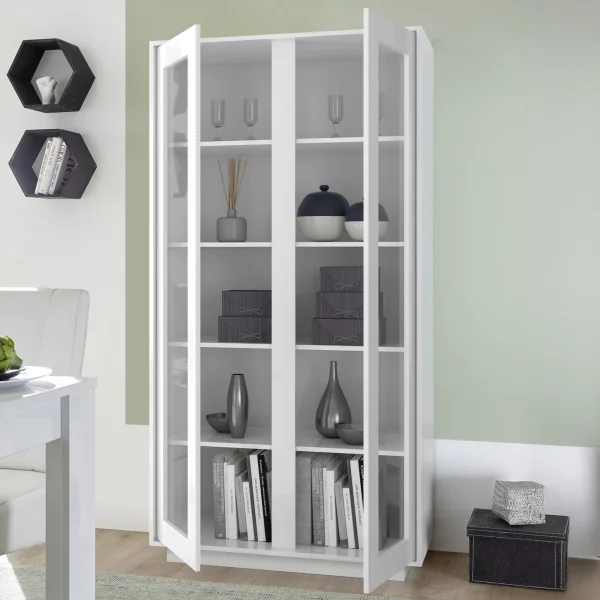 Vetrinetta 92x179h cm 2 ante soggiorno bianco lucido Spirit