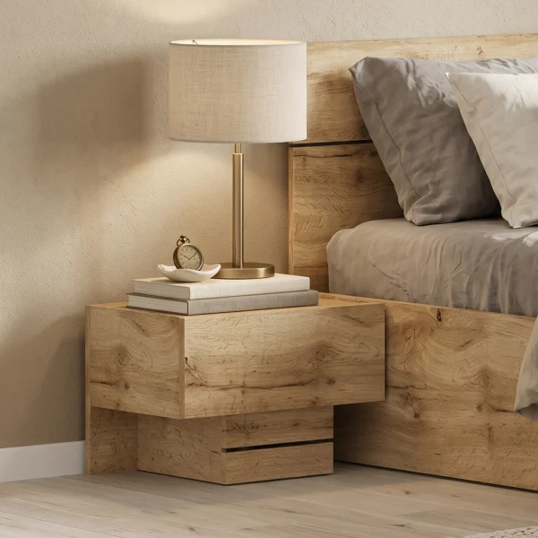 Comodino 45x32h cm 1 cassetto moderno design quercia Tamika