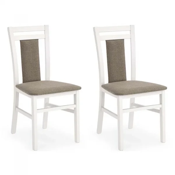 Set 2 sedie sala da pranzo classiche imbottite in tessuto bianco beige legno faggio Mimosa