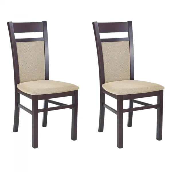 Set 2 sedie sala da pranzo classiche imbottite in tessuto noce scuro beige Azalea