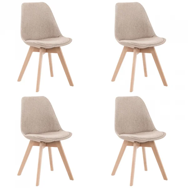 Set 4 sedie imbottite in tessuto con gambe in legno beige rovere Colette