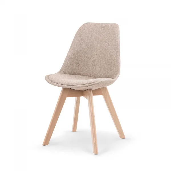 Set 4 sedie imbottite in tessuto con gambe in legno beige rovere Colette