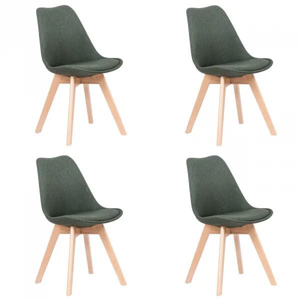 Set 4 sedie imbottite in tessuto con gambe in legno verde rovere Colette
