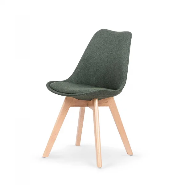 Set 4 sedie imbottite in tessuto con gambe in legno verde rovere Colette