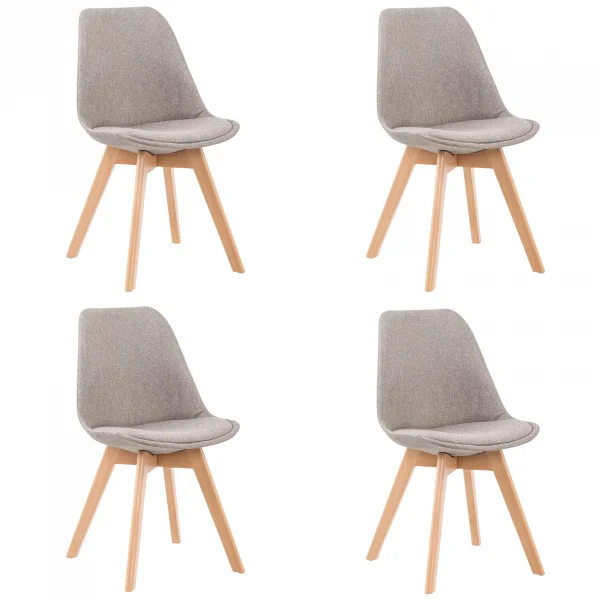 Set 4 sedie imbottite in tessuto con gambe in legno grigio chiaro rovere Colette
