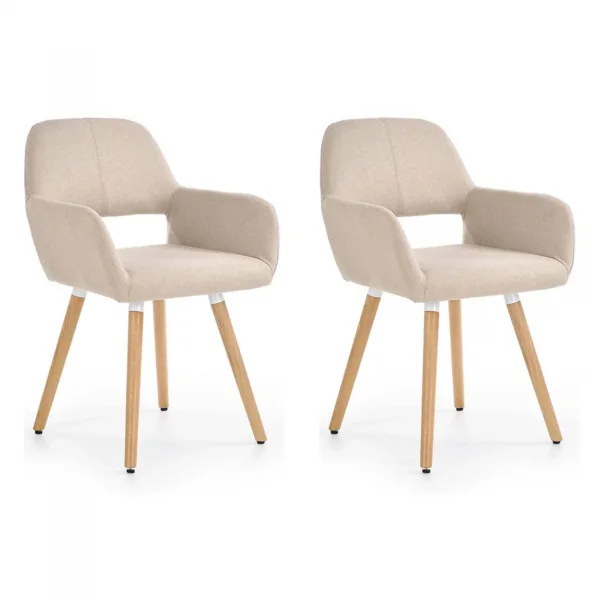 Set 2 sedie sala da pranzo imbottite in tessuto e gambe in legno rovere beige Irina