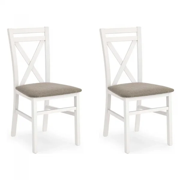 Set 2 sedie sala da pranzo imbottite in tessuto stile shabby bianco beige Janet