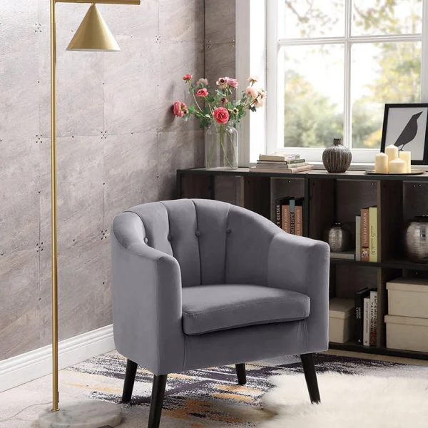 Poltrona imbottita in tessuto grigio nero Cornelia