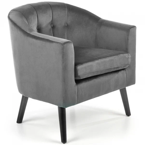 Poltrona imbottita in tessuto grigio nero Cornelia