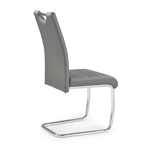 Sedia in ecopelle design moderno grigio struttura in acciaio cromato Deva