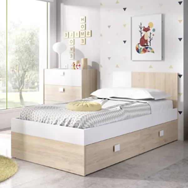 Letto singolo 90x190cm estraibile Cairo rovere bianco