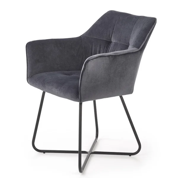 Sedia imbottita in velluto grigio nero industrial Elsa