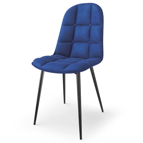 Sedia imbottita in velluto blu Amos