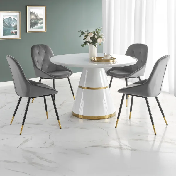 Tavolo rotondo 120x120cm da pranzo bianco laccato acciaio oro Ruby