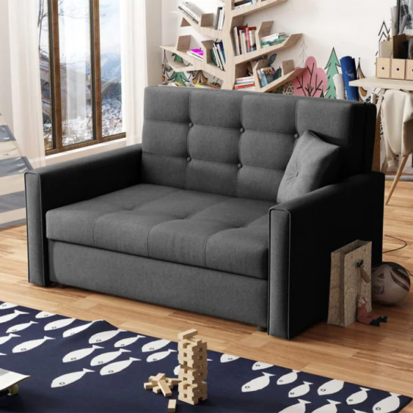 Divano letto 2 posti 133cm imbottito in tessuto antracite Isidore