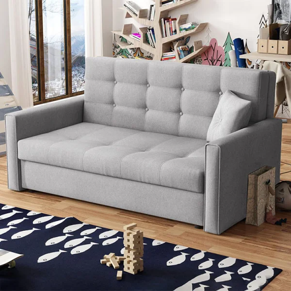 Divano letto 3 posti 153cm imbottito in tessuto grigio Isidore