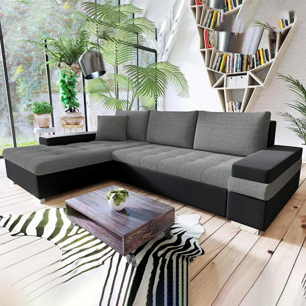 Divano letto matrimoniale angolare 3 posti 274cm grigio nero Apollina