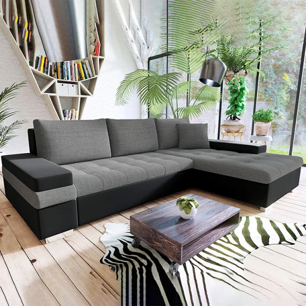 Divano letto matrimoniale angolare 3 posti 274cm grigio nero Apollina