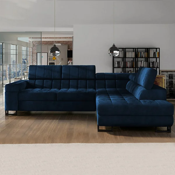 Divano letto angolare destra imbottito 271x203cm blu Canosio