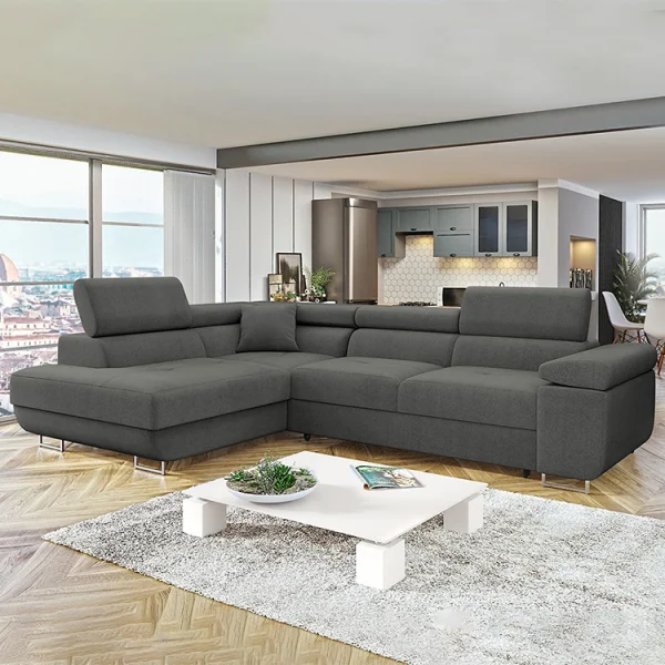 Divano letto angolare sinistra imbottito 274x203cm grigio Bormio