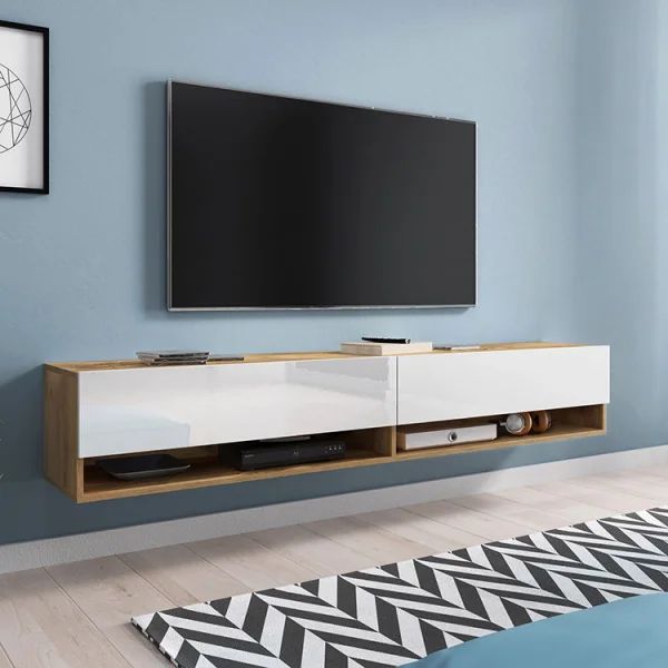 Mobile porta tv sospeso 2 ante 180x30cm rovere bianco Gregoria