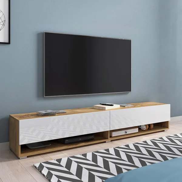 Mobile porta tv sospeso 2 ante 180x30cm rovere bianco Gregoria