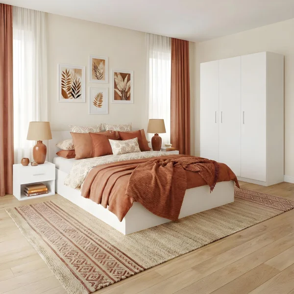 Camera da letto completa matrimoniale bianco con armadio e comodino Verona