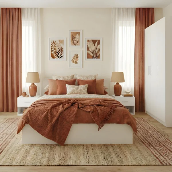 Camera da letto completa matrimoniale bianco con armadio e comodino Verona