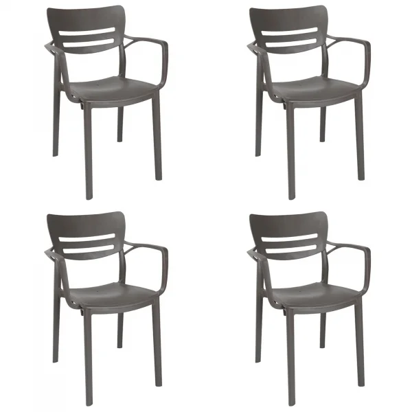Set 4 sedie da giardino esterno bar dehors moderne in polipropilene con braccioli grigio Gemma