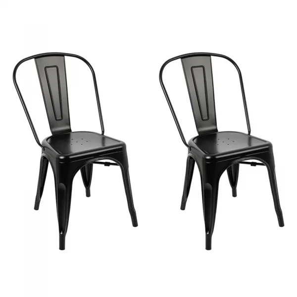 Set 2 sedie sala da pranzo in metallo impilabili industrial nero opaco Lix