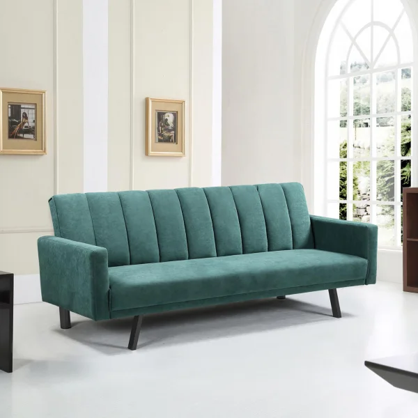 Divano letto 3 posti 192x82 cm velluto verde scuro Nespolo