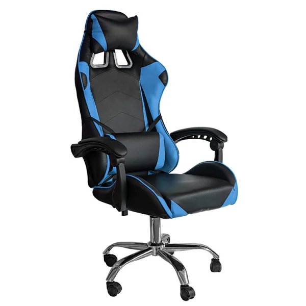 Sedia gaming da ufficio con braccioli in ecopelle nero blu Marlin