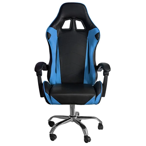 Sedia gaming da ufficio con braccioli in ecopelle nero blu Marlin