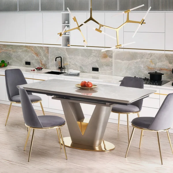Tavolo allungabile 160/220cm da pranzo effetto marmo grigio Adige