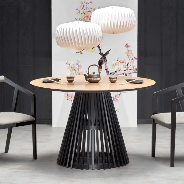 Tavolo 120x120cm rotondo da pranzo rovere chiaro nero Reno