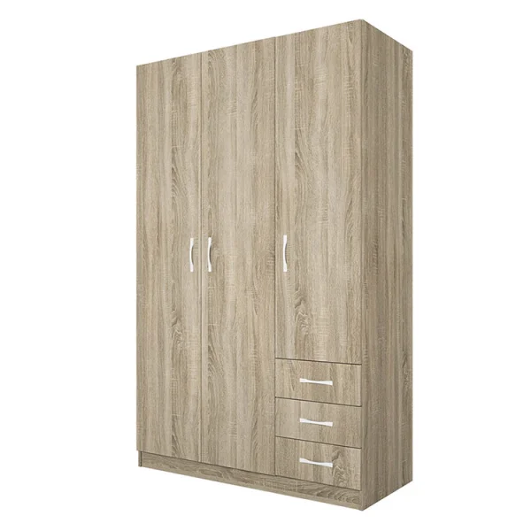 Armadio 118x191h cm 3 ante con cassetti rovere sonoma Boverio