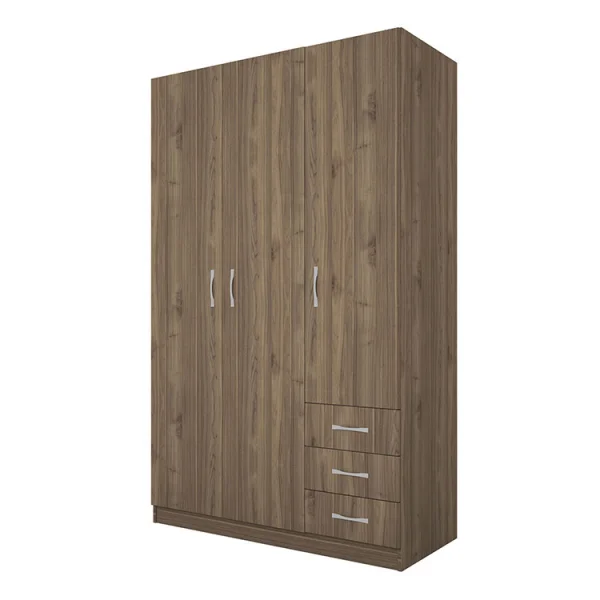 Armadio 118x191h cm 3 ante con cassetti noce Boverio