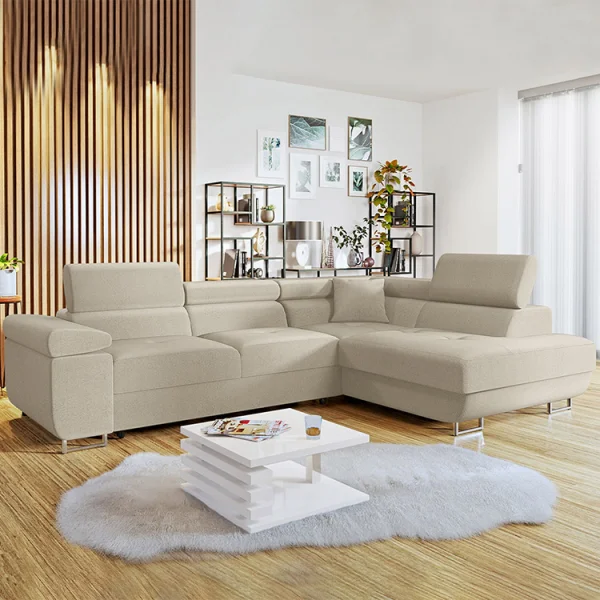 Divano letto angolare destra imbottito 274x203cm beige Bormio