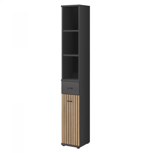 Colonna con libreria 30x203h cm stampa a righe rovere rustico antracite California Gihome®