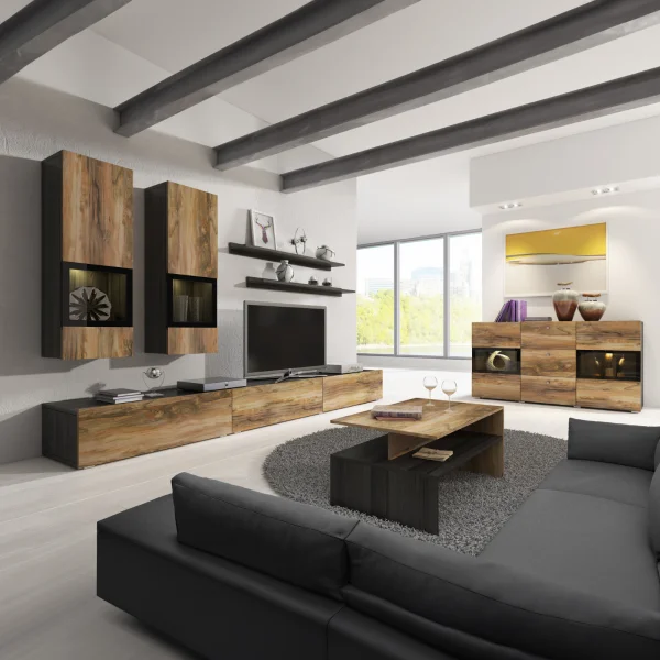 Parete attrezzata 270x176h cm moderna noce antico nero frassinato Emotion Gihome®