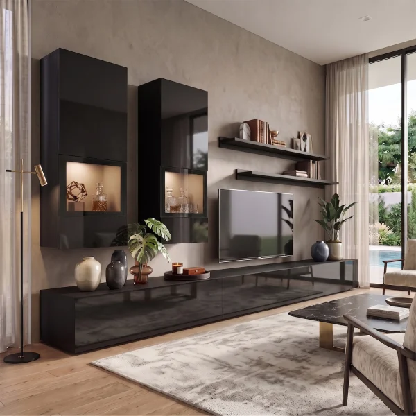 Parete attrezzata 270x176h cm moderna nero Emotion Gihome®