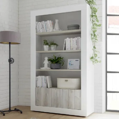 Libreria 110x190cm moderna 2 ante con ripiani bianco lucido bianco frassinato Florena