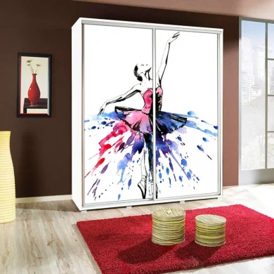 Armadio 155x215cm 2 ante scorrevoli moderno stampa ballerina Eliot