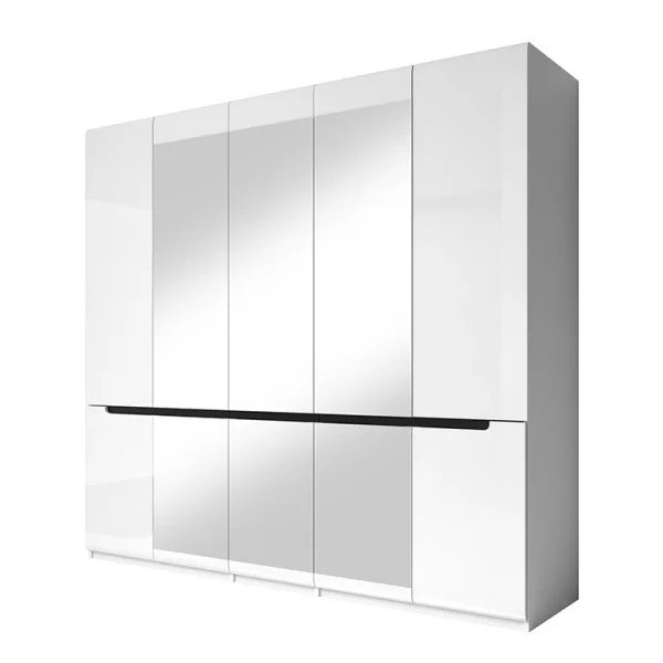 Armadio 225x213cm 5 ante con specchio bianco lucido Dubai Gihome®